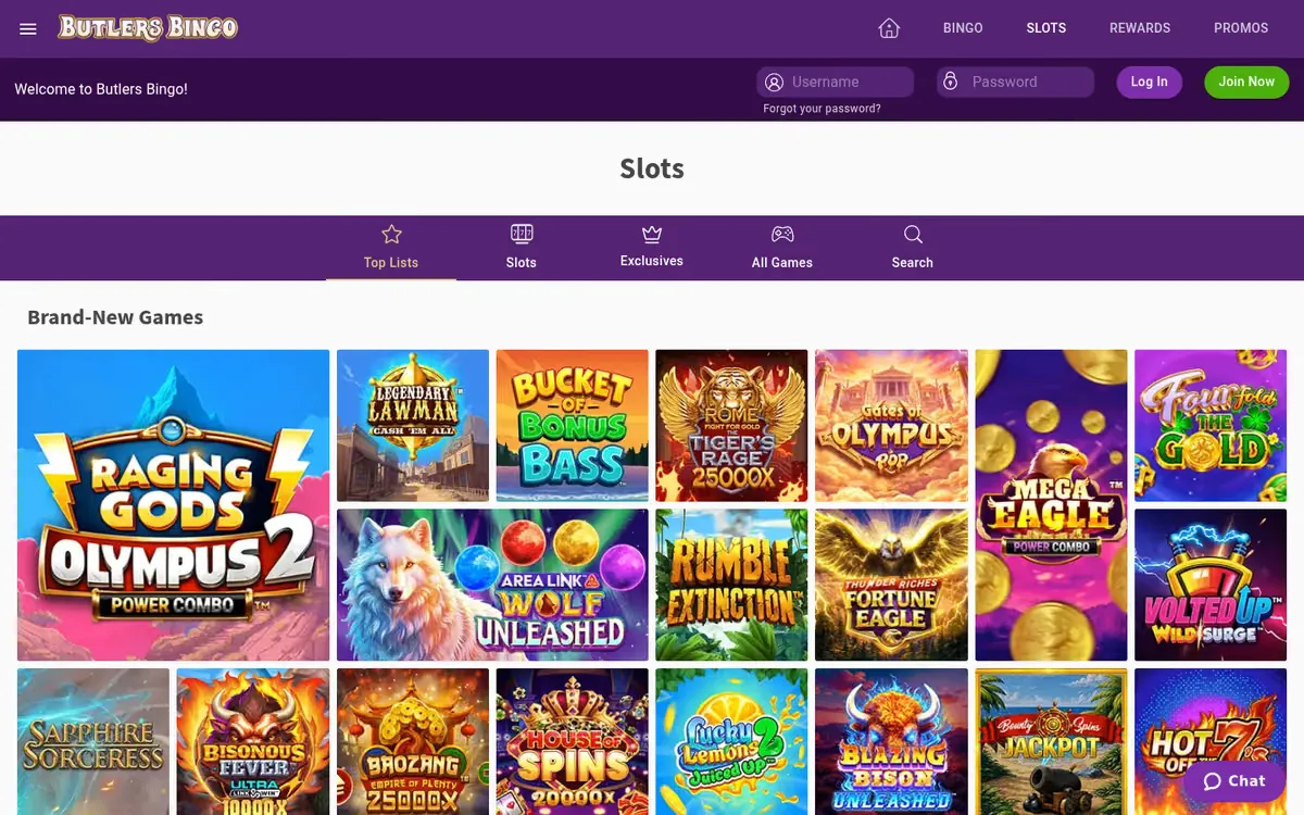 Butlers Bingo slots lobby