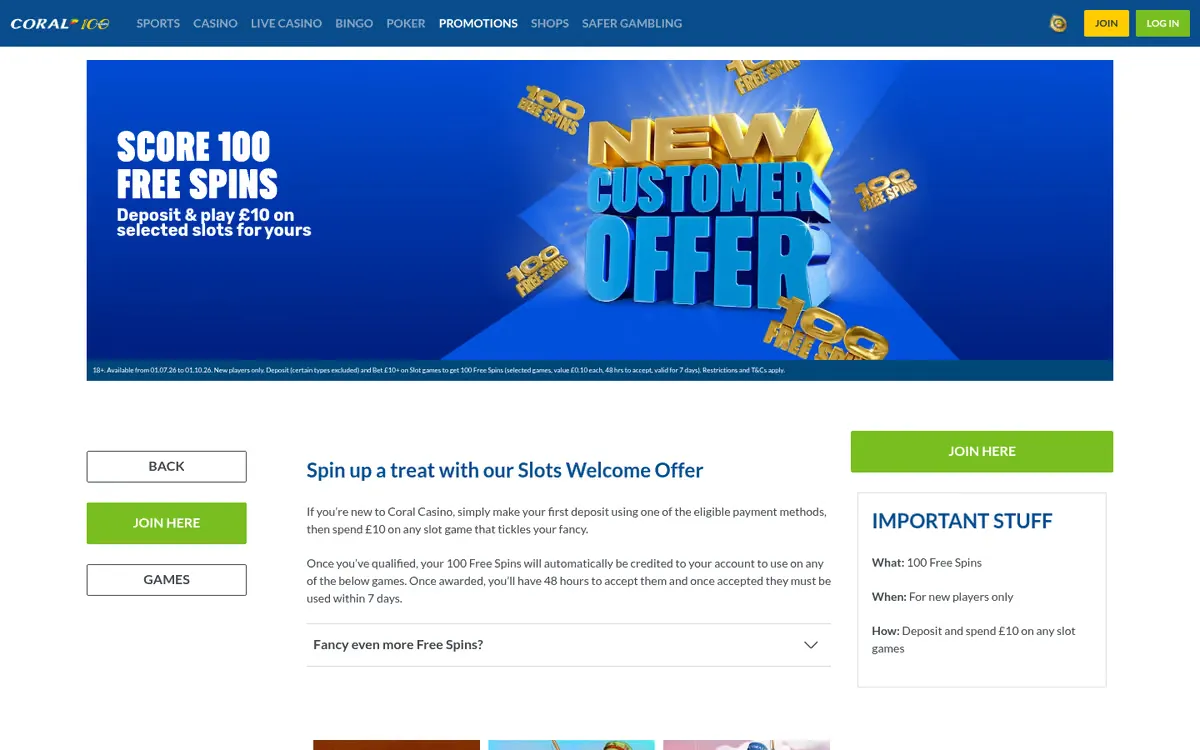 Coral promotions page
