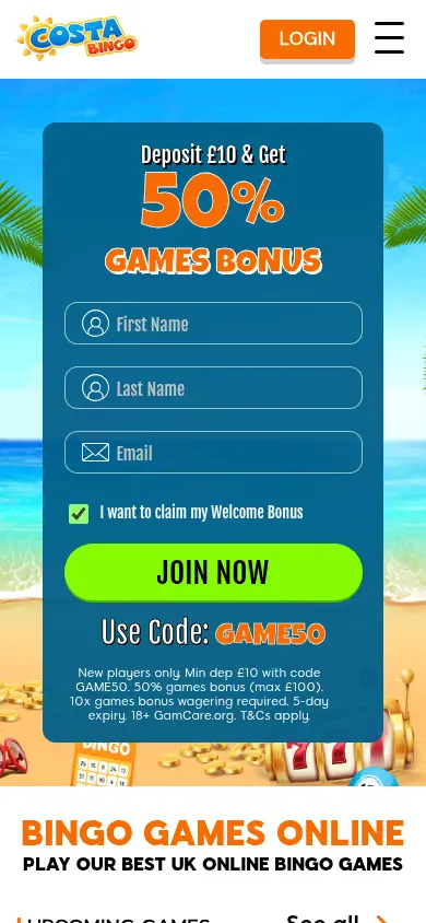 Costa Bingo mobile site