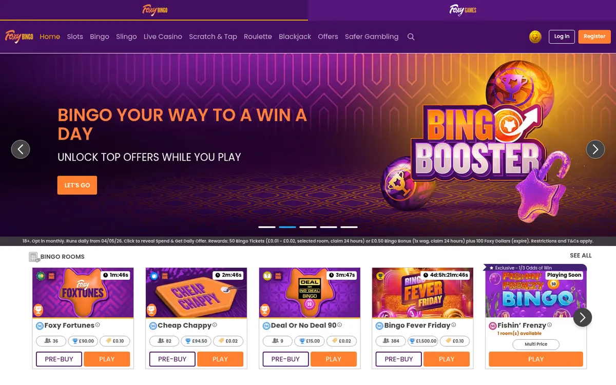 Foxy Bingo homepage