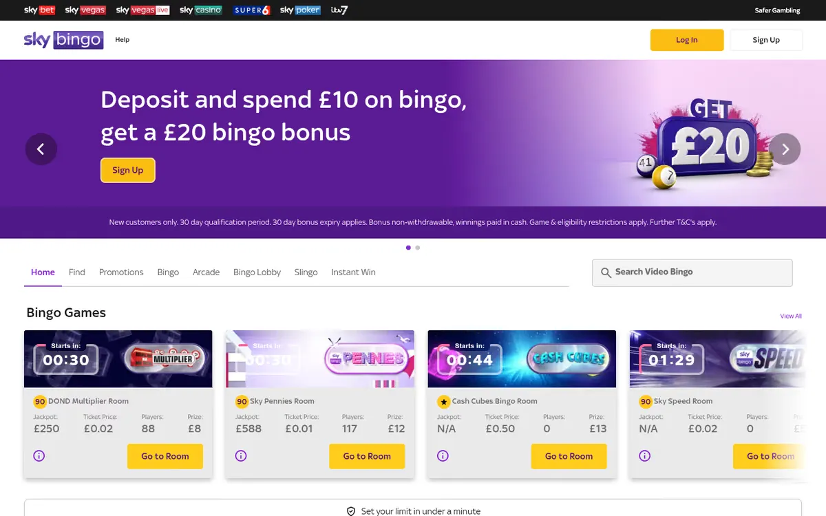 Sky Bingo homepage