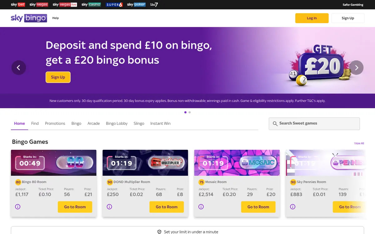 Sky Bingo promotions page
