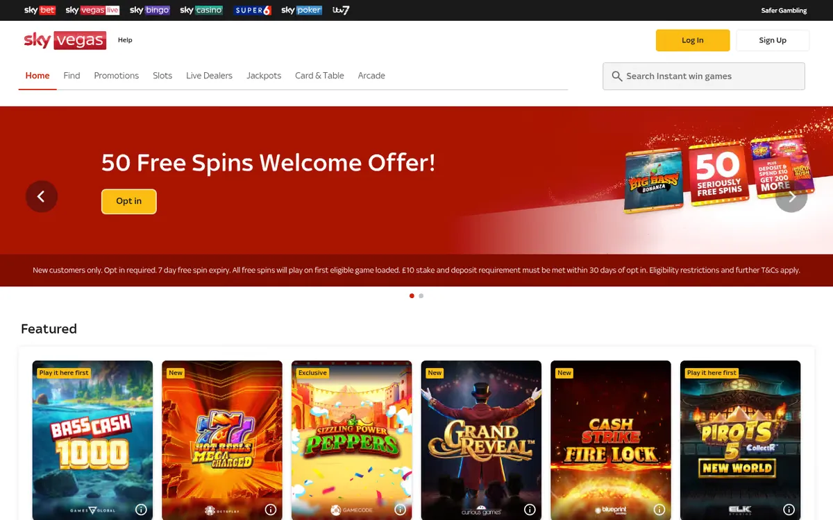 Sky Vegas slots lobby