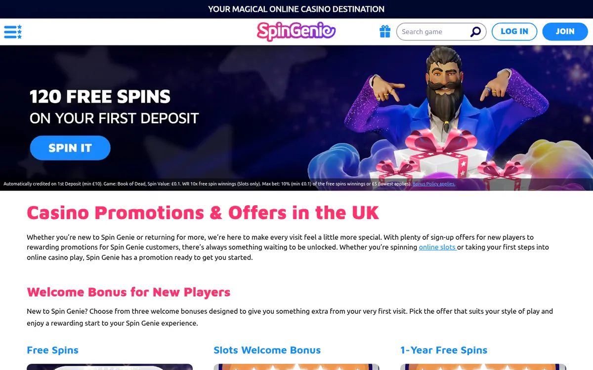 Spin Genie promotions page