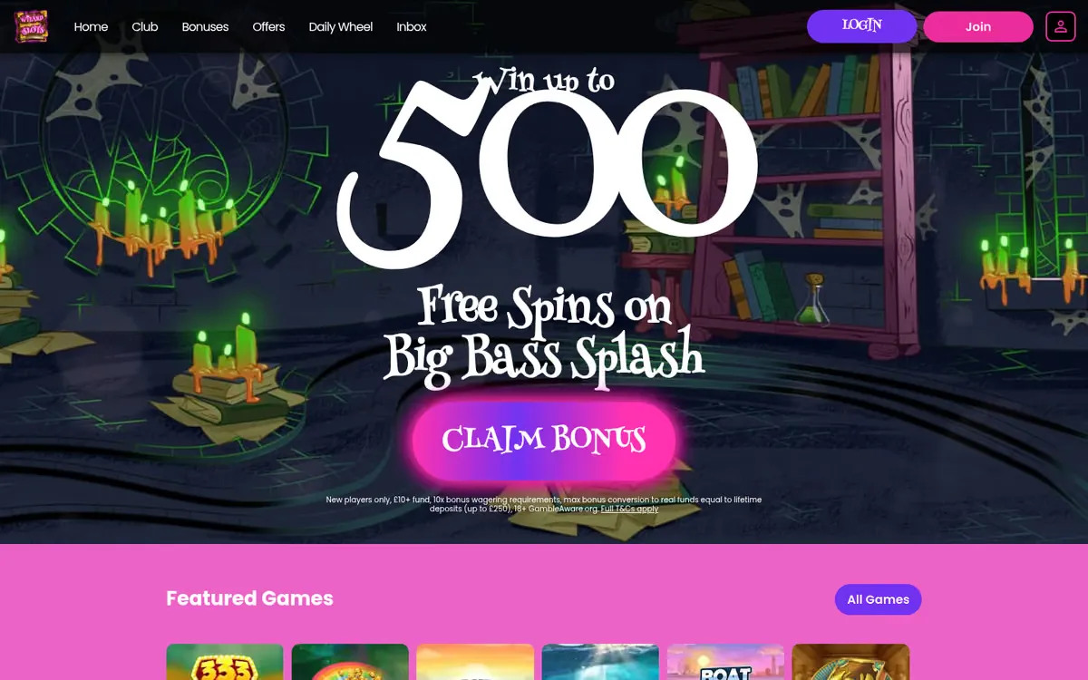 Wizard Slots homepage